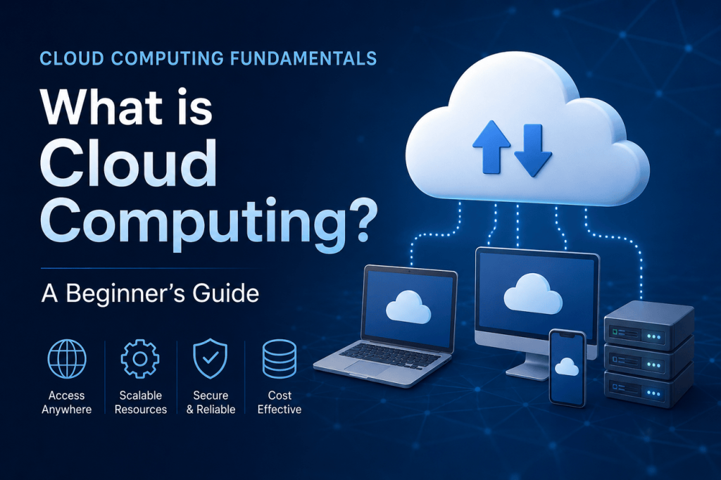 Cloud computing overview showing users connecting to cloud servers over the internet